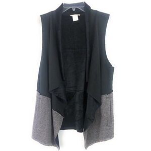Hem & Thread Open Faux Fur Sleeveless Vest Black Medium